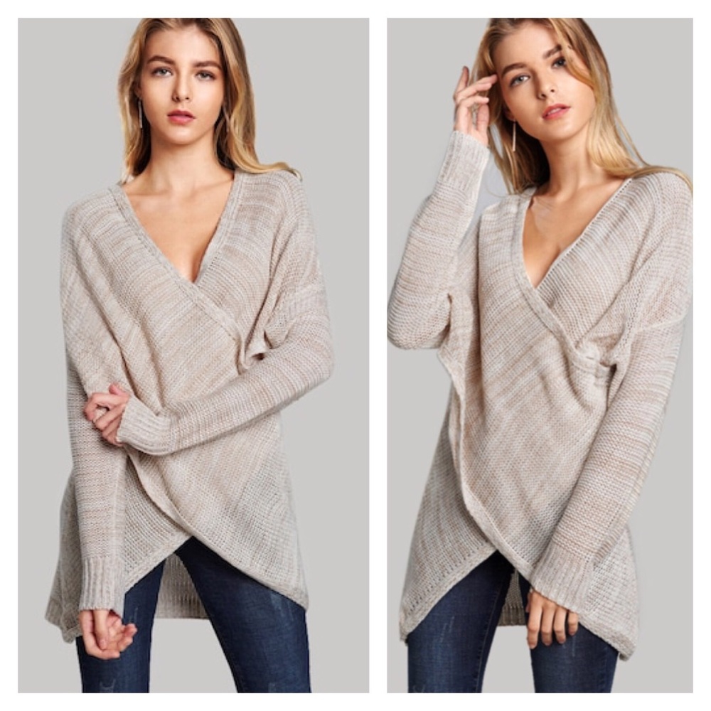 Relaxed Wrap Criss Cross Sweater Cream - Picture 5 of 6